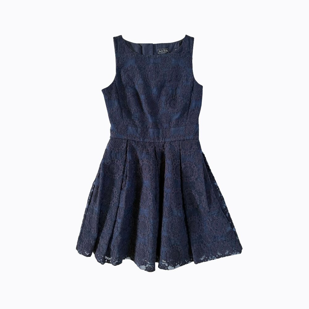 Jack Wills Organza Pleated Dress XS Navy Lace Whimsigoth Coquette Romantic Chic